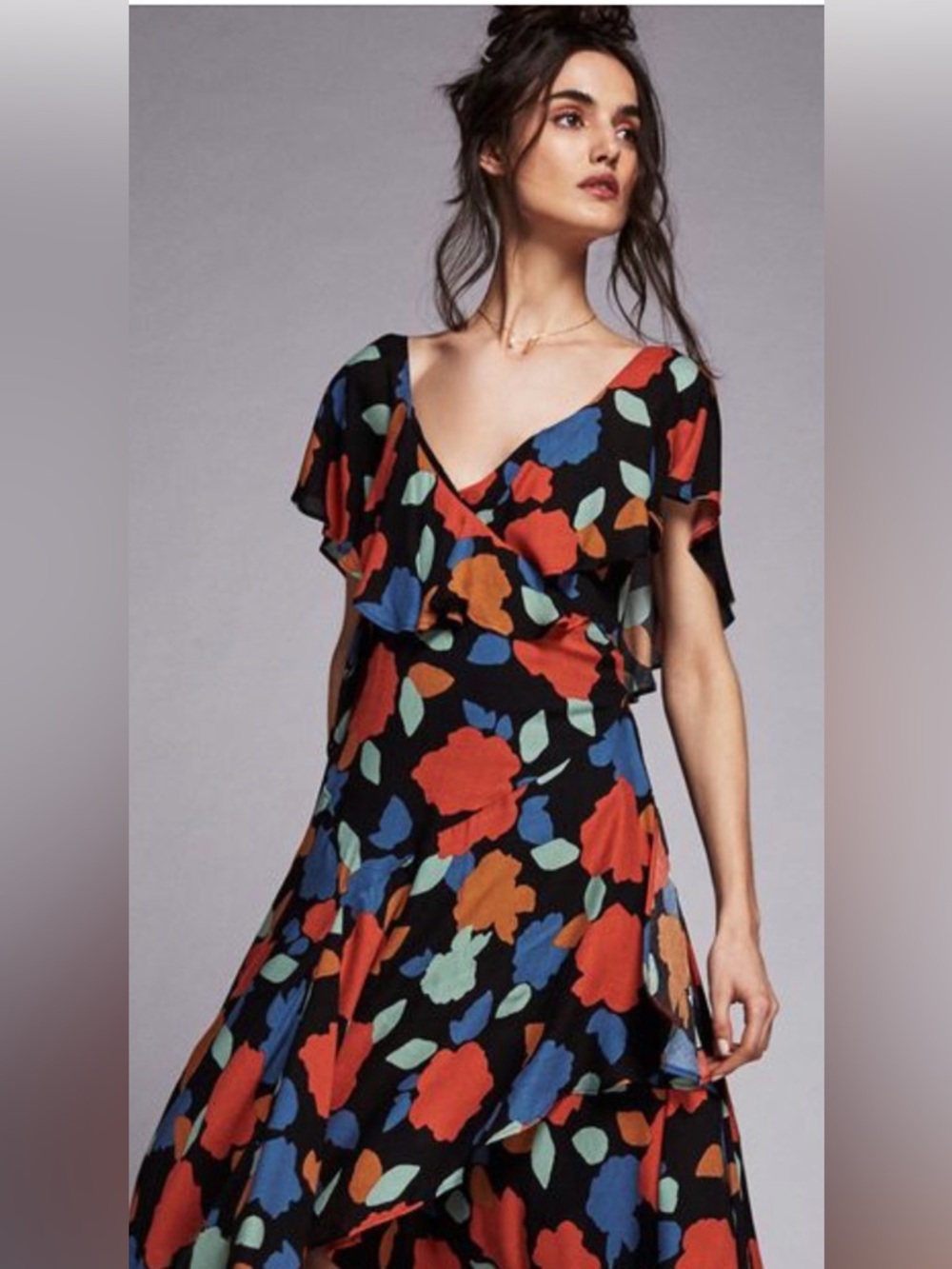 Free People Asymmetrical Dress with Black, Red, and Blue